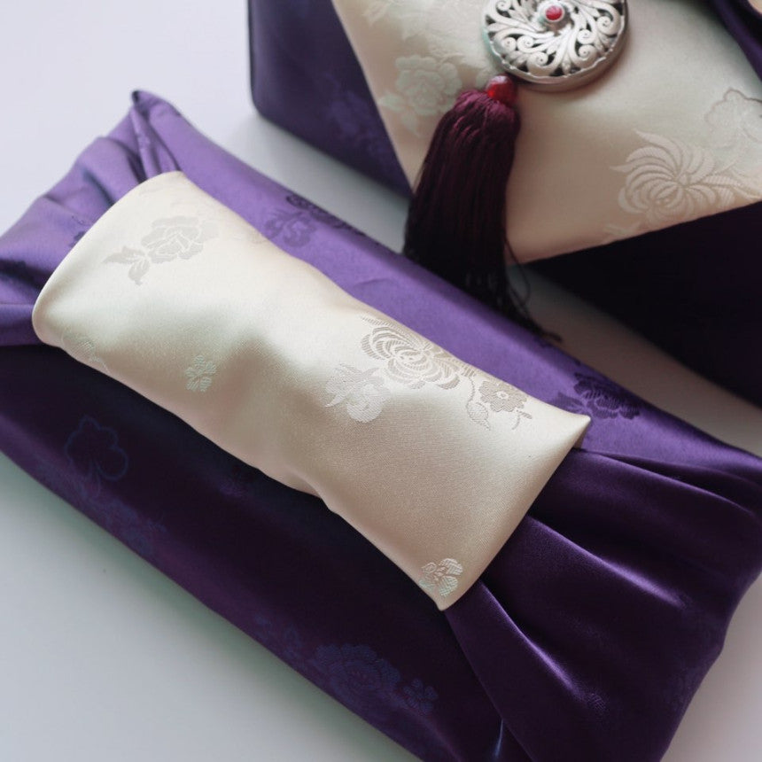 Floral Double Sided Bojagi (Deep Ivory / Deep Violet)