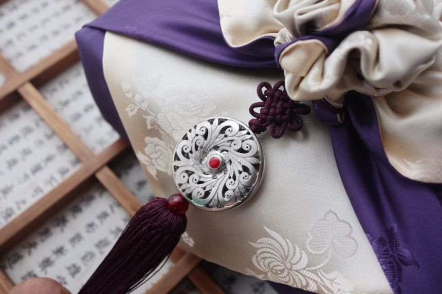Floral Double Sided Bojagi (Deep Ivory / Deep Violet)