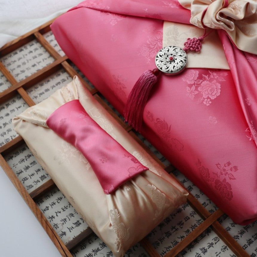 Floral Double Sided Bojagi (Deep Ivory / Pink)