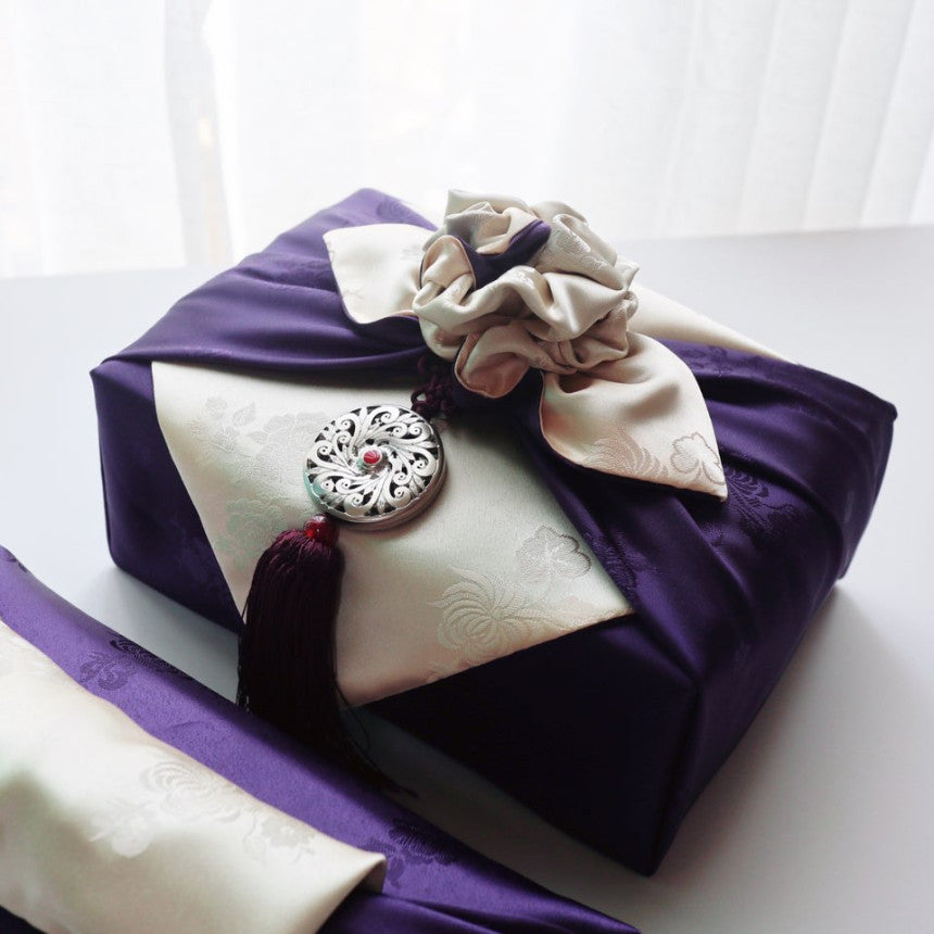 Floral Double Sided Bojagi (Deep Ivory / Deep Violet)