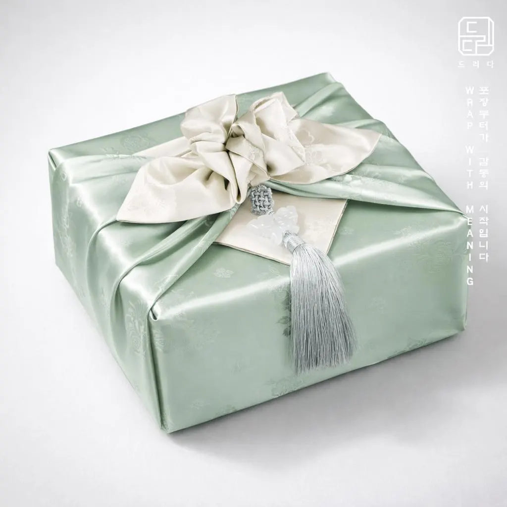 Floral Double Sided Bojagi (Light Ivory / Duck egg blue)